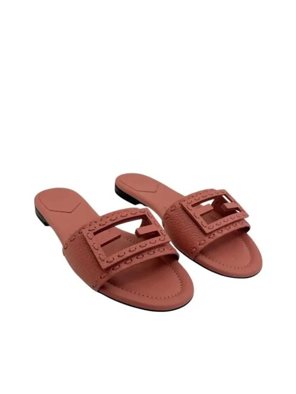 Fendi Baguette FF Leather Buckle Slides (39/9)